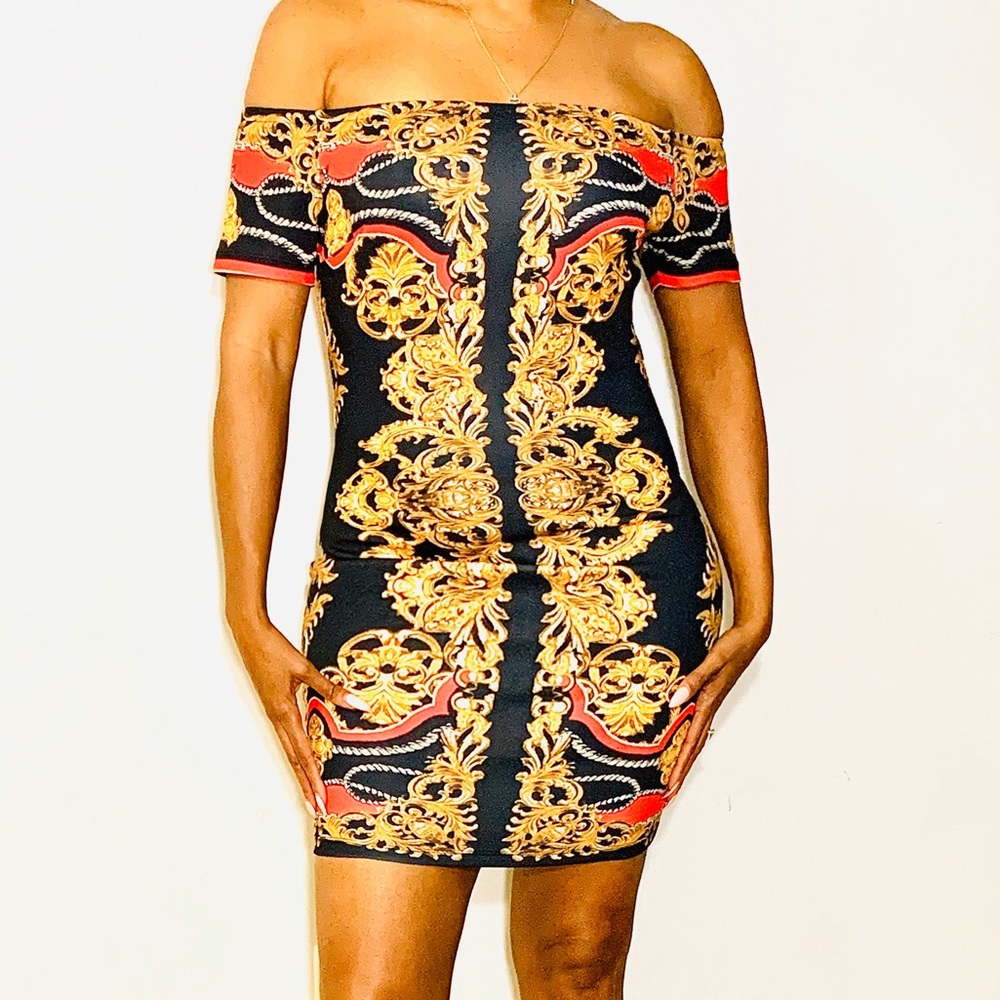 MINI PRINT SCUBA DRESS❤️🖤💛